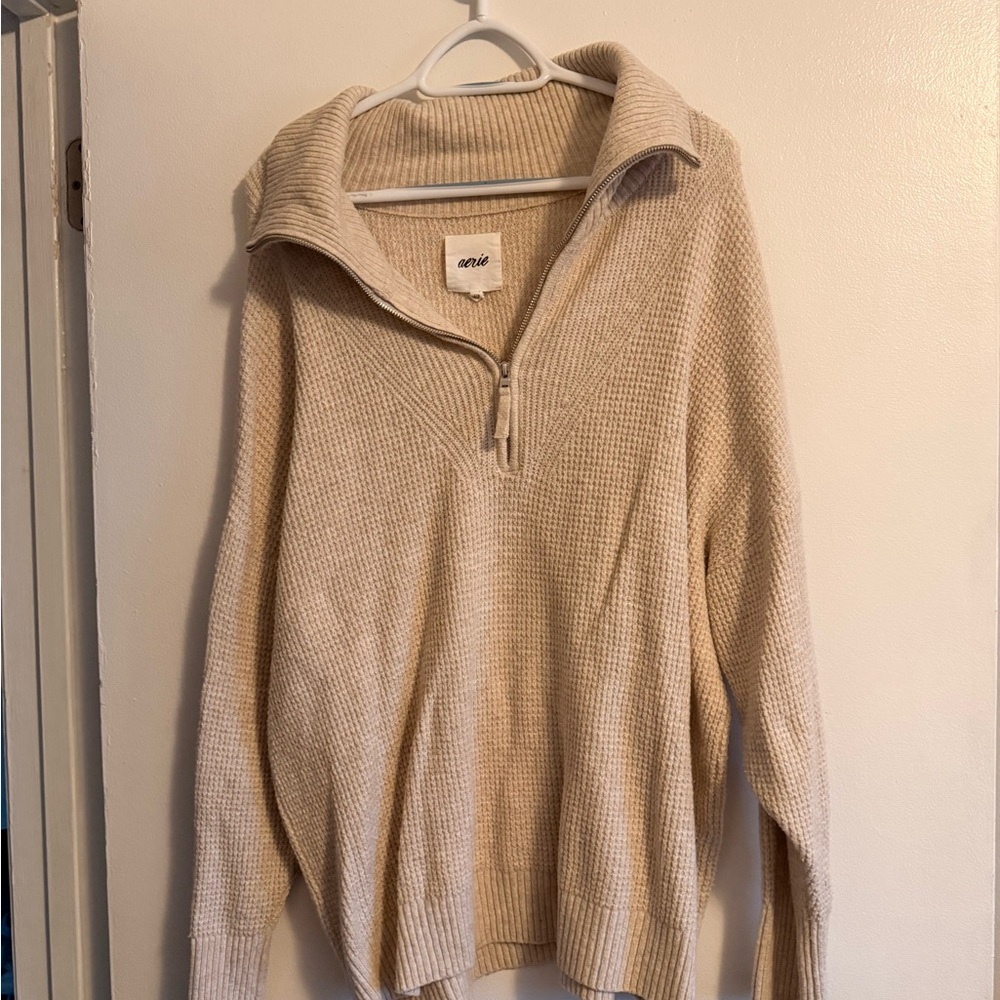 Aerie Cream Textured Zip-Up